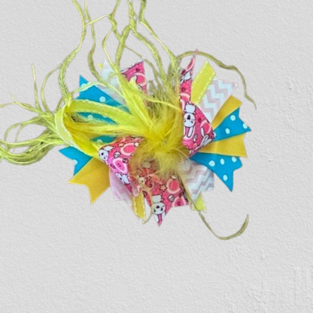 Yellow Easter Feather Deluxe Bow 5B4528 Handmade Boutique